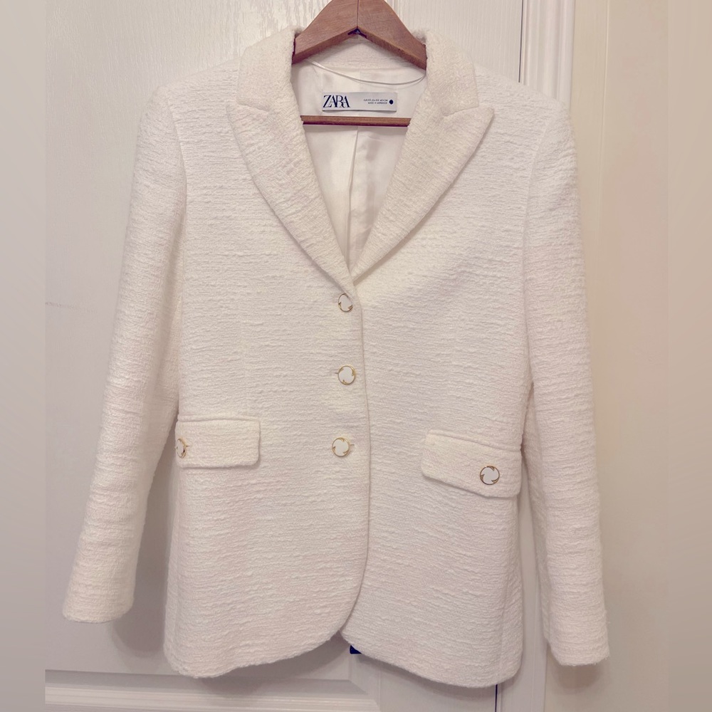 ZARA boucle white blazer xs tweed